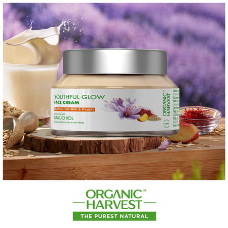 Organic Harvest Youthful Glow Face Cream: Saffron, Oat Milk & Peach |Pigmentation Removal Cream, 50g