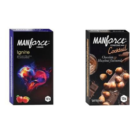 Manforce Ignite Apple-Peach & Cocktail Hazelnut & Chocolate Flavoured Condoms(Set Of 2 20 Pcs)