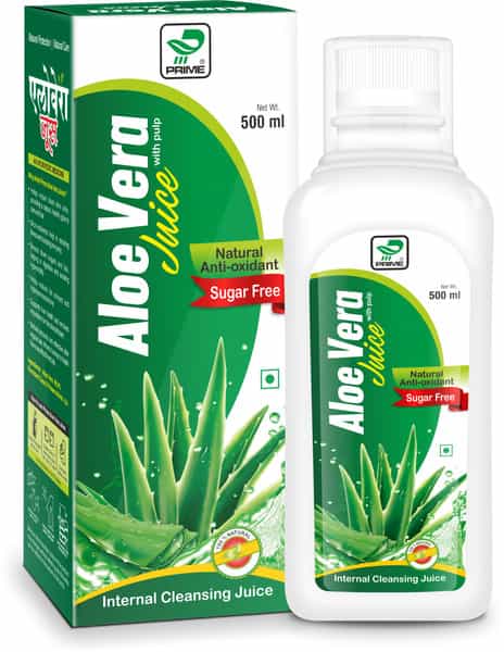 Prime Aloe Vera Juice With Pulp | Sugar Free | Anti-Oxidant Supports Digestion & Skin Health 500 Ml
