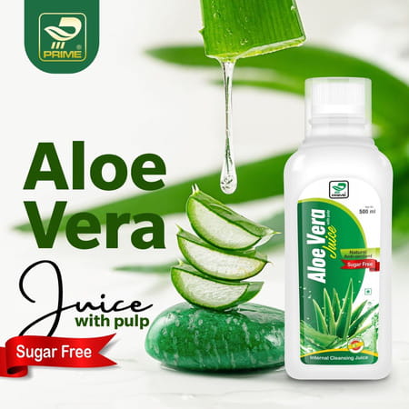 Prime Aloe Vera Juice With Pulp | Sugar Free | Anti-Oxidant Supports Digestion & Skin Health 500 Ml