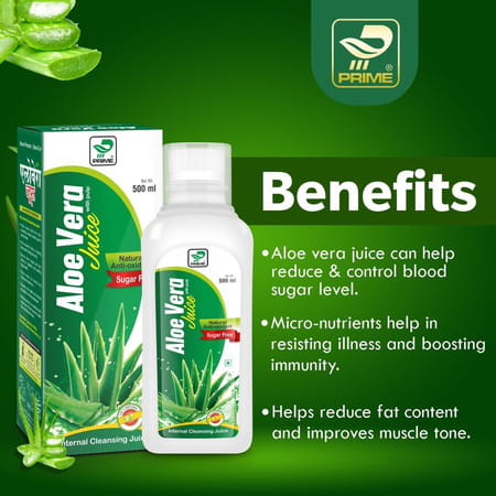 Prime Aloe Vera Juice With Pulp | Sugar Free | Anti-Oxidant Supports Digestion & Skin Health 500 Ml