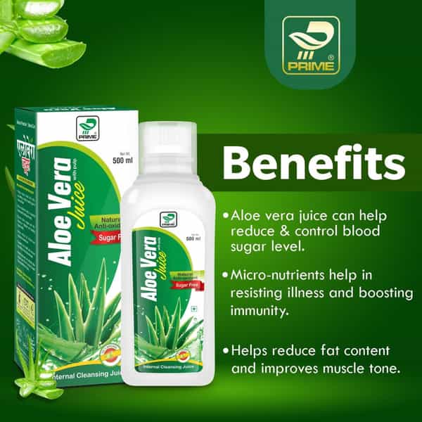 Prime Aloe Vera Juice With Pulp | Sugar Free | Anti-Oxidant Supports Digestion & Skin Health 500 Ml
