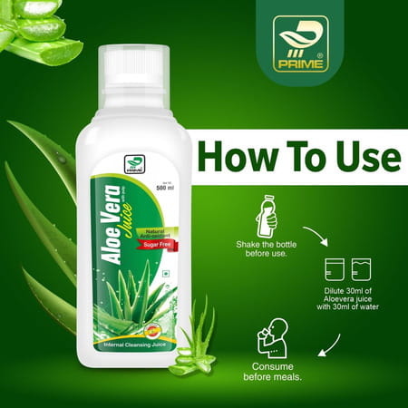 Prime Aloe Vera Juice With Pulp | Sugar Free | Anti-Oxidant Supports Digestion & Skin Health 500 Ml