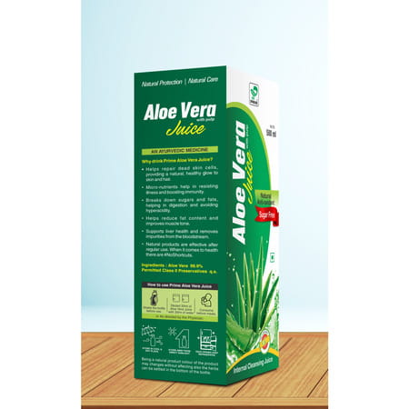 Prime Aloe Vera Juice With Pulp | Sugar Free | Anti-Oxidant Supports Digestion & Skin Health 500 Ml