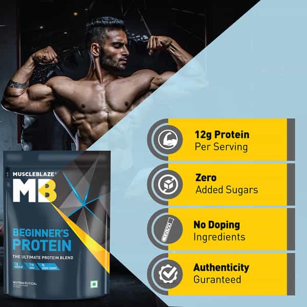 Muscleblaze Beginner's Whey Protein, Fast Muscle Recovery & Improved Strength (Chocolate, 2Kg/4.4Lb)