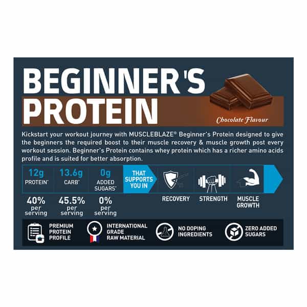 Muscleblaze Beginner's Whey Protein, Fast Muscle Recovery & Improved Strength (Chocolate, 2Kg/4.4Lb)