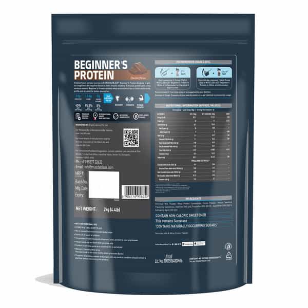 Muscleblaze Beginner's Whey Protein, Fast Muscle Recovery & Improved Strength (Chocolate, 2Kg/4.4Lb)