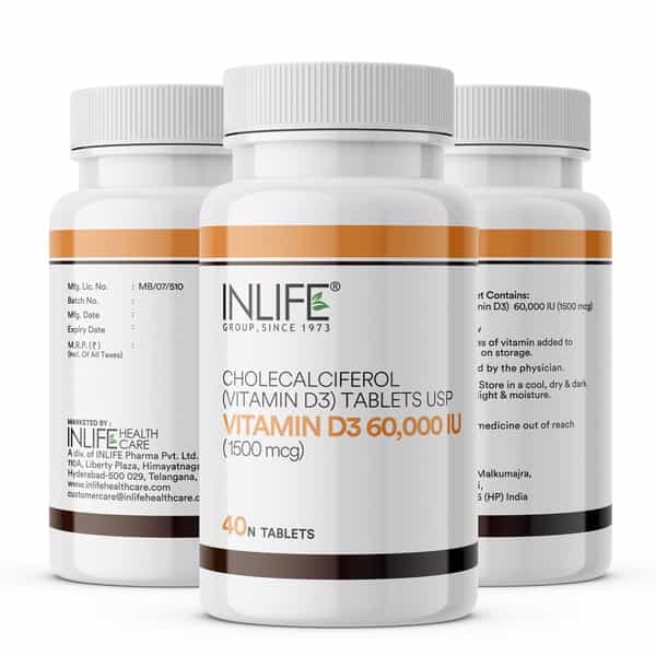 Inlife Vitamin D3 60000 Iu Cholecalciferol Supplement For Men And Women - 40 Chewable Tablets