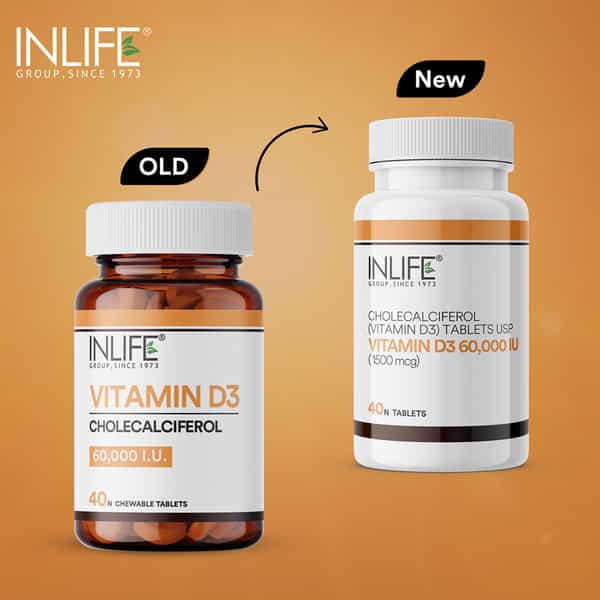 Inlife Vitamin D3 60000 Iu Cholecalciferol Supplement For Men And Women - 40 Chewable Tablets