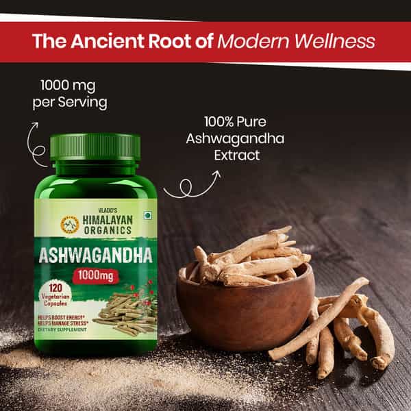 Vlado's Himalayan Organics Ashwagandha 1000Mg Supplement (120 Capsules)