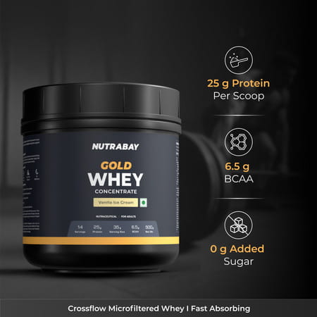Nutrabay Gold 100% Whey Protein Concentrate Vanilla Ice Cream - 500g