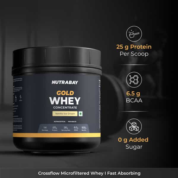 Nutrabay Gold 100% Whey Protein Concentrate Vanilla Ice Cream - 500G