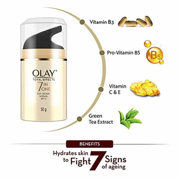 Olay Total Effects Day Cream With Vitamin B5, Niacinamide, Spf 15 Fights With Uv Protection, 50 Gm