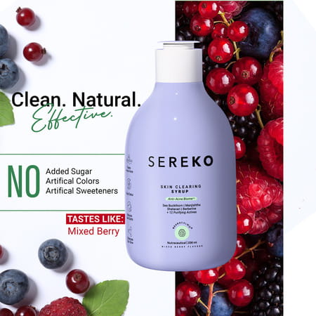 Sereko Skin Clearing Syrup Mixed Berry Flavour Blood Purifier For Acne & Pimple Control 200 Ml