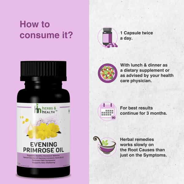 Herbs & Health - Evening Primrose Oil 500 Mg Capsules For Healthy Skin 30 Liquid Filled Capsules