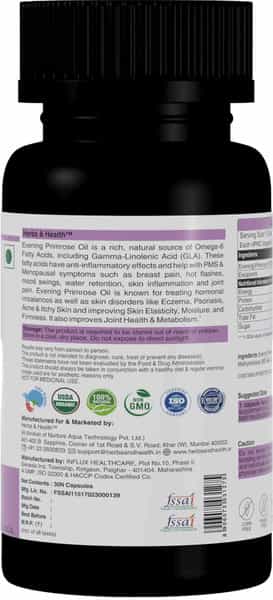 Herbs & Health - Evening Primrose Oil 500 Mg Capsules For Healthy Skin 30 Liquid Filled Capsules