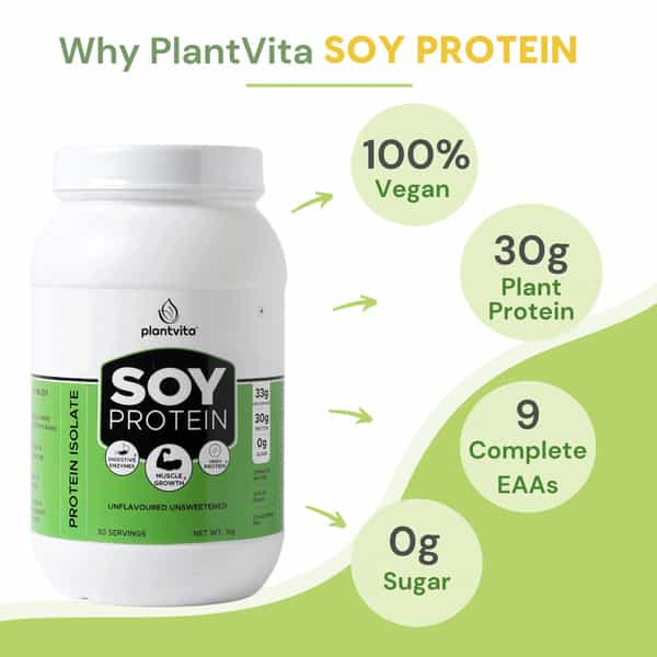 Plantvita Soy Protein - 1Kg Jar Unflavoured & Unsweetened