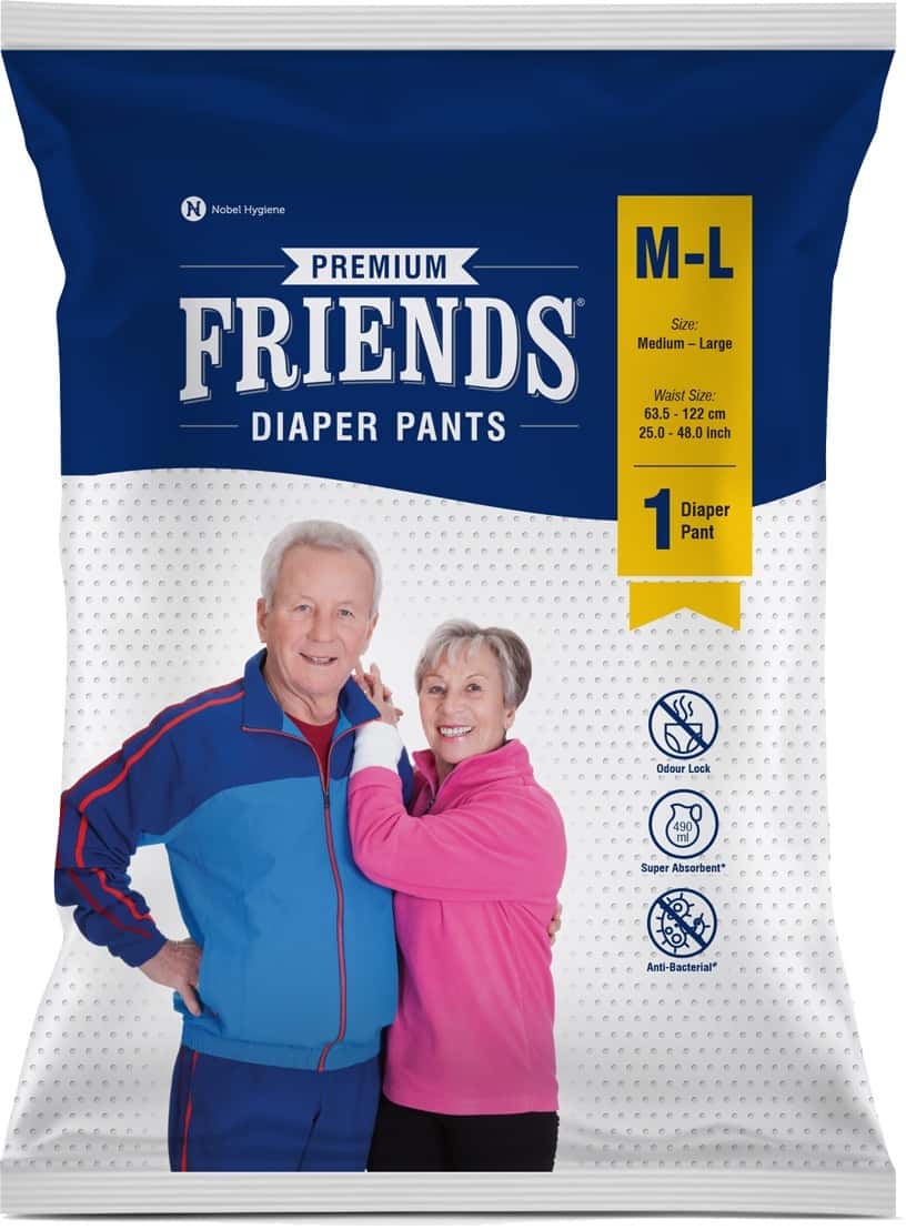 Friends Premium Adult Medium Diaper Pants 25-48 In High Absorbency Flexible Waist Band 1'S Pack