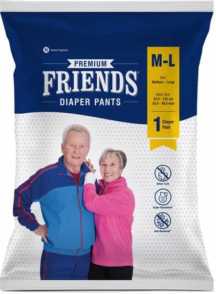 Friends Premium Adult Medium Diaper Pants 25-48 In High Absorbency Flexible Waist Band 1'S Pack