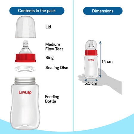 Luvlap Anti-Colic Slim/Regular Neck Essential Baby Feeding Bottle 125ml Pack Of 2 Bpa Free