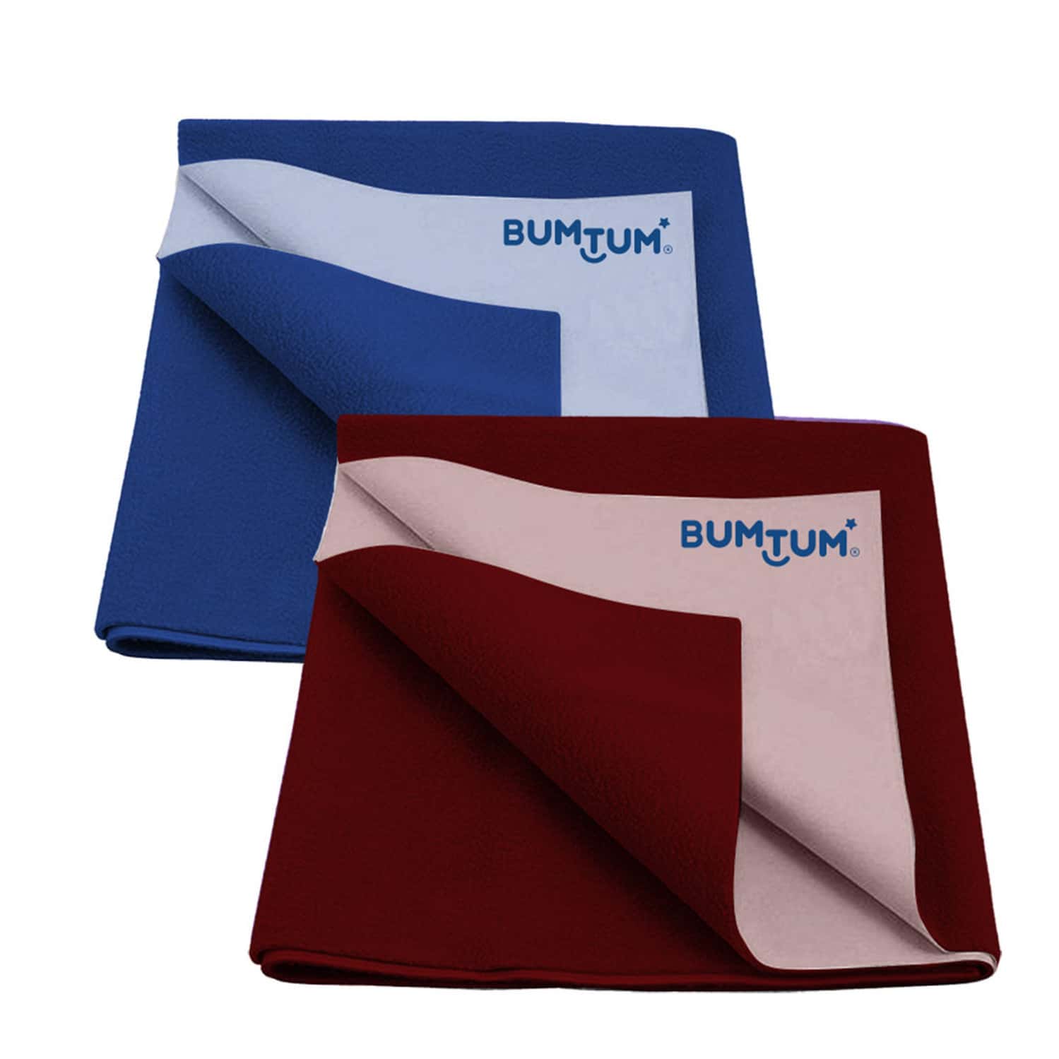 Bumtum Dry Sheet Leakproof Baby Bed Protector (Royal Blue + Maroon Medium Size 100*70cm|Pack Of 2)