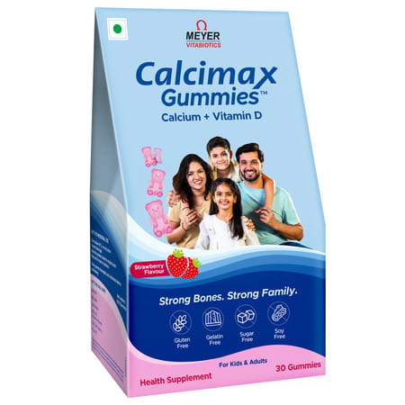 Calcimax Gummies Strawberry Flavour Sugar Free For Kids And Adults 30 Nos