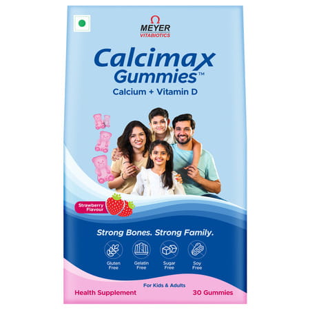 Calcimax Gummies Strawberry Flavour Sugar Free For Kids And Adults 30 Nos