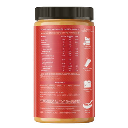 Muscleblaze High Protein Natural Peanut Butter | Crunchy | 37 G Protein | Unsweetened | 750 G