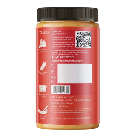 Muscleblaze High Protein Natural Peanut Butter | Crunchy | 37 G Protein | Unsweetened | 750 G