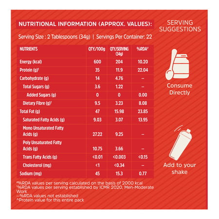 Muscleblaze High Protein Natural Peanut Butter | Crunchy | 37 G Protein | Unsweetened | 750 G