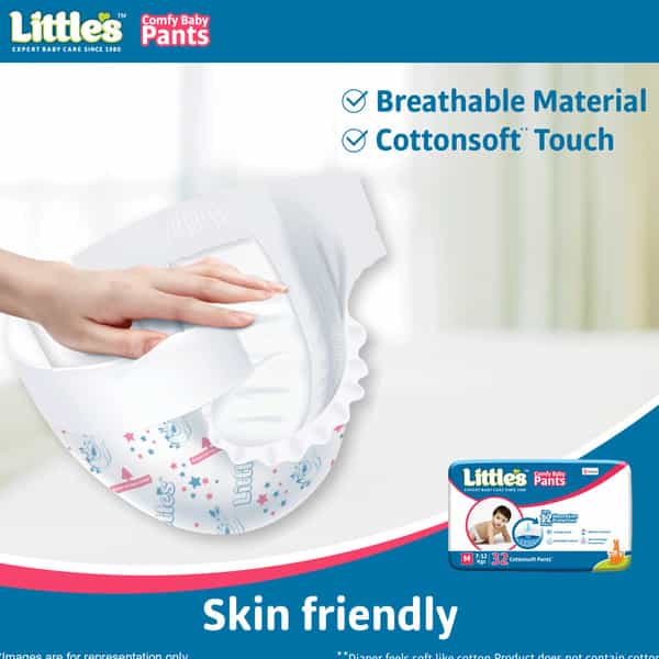 Little's Comfy Baby Pants Diapers With Wetness Indicator And 12 Hours Absorption - Medium 32 Pants