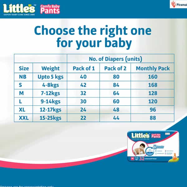 Little's Comfy Baby Pants Diapers With Wetness Indicator And 12 Hours Absorption - Medium 32 Pants