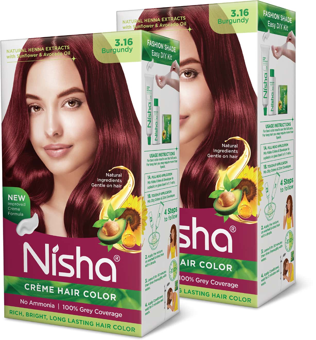 Nisha Creme Hair Color 3.16 Burgundy 120gm Pack Of 2 | Ammonia Free Permanent Hair Colour
