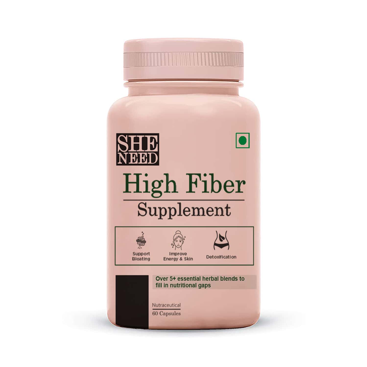 High Fiber Supplement - Supports Normal Detoxification & Better Digestive Health - 60 Capsules