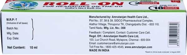 New Amrutanjan Faster Relaxation Headache Roll-On Bottle Of 10 Ml