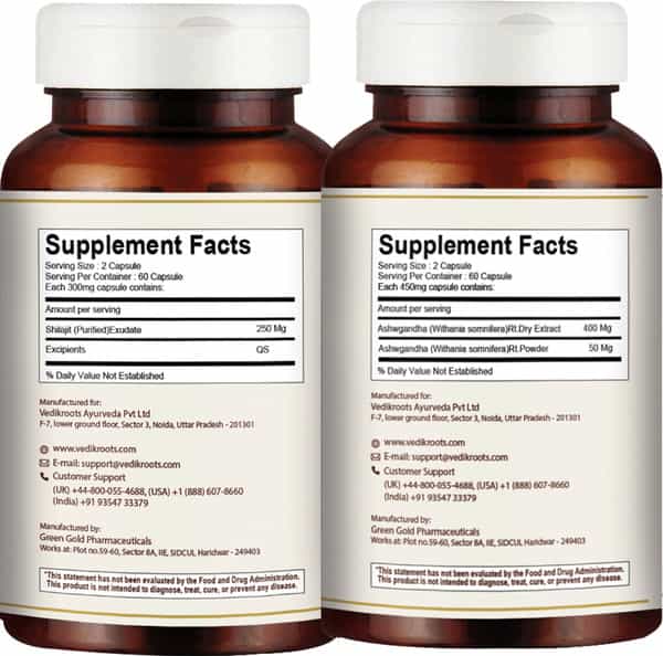 Vedikroots Shilajit + Ashwagandha 60 Capsules For Vitality Booster