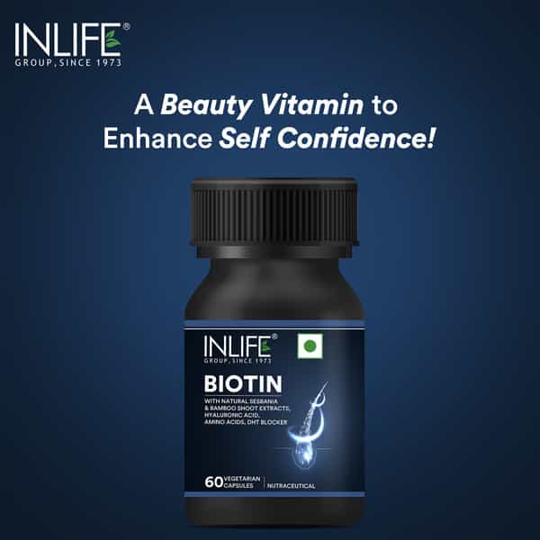 Inlife Biotin Supplement For Hair | Sesbania Bamboo Shoot Bhringraj Zinc Vit C | Unisex | Veg - 60N