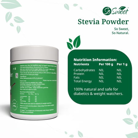 So Sweet Stevia Powder Sugar Free Zero Calorie Sweetener (100G)