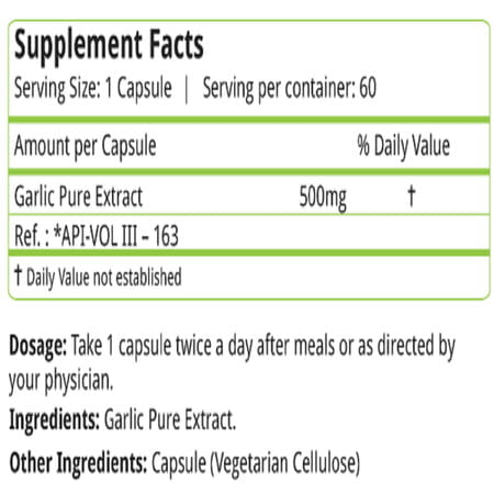 Natures Velvet Garlic Pure Extract 500 Mg | 60 Veggie Capsules
