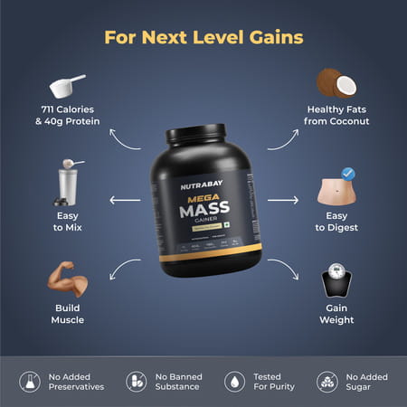 Nutrabay Gold Mega Mass Weight Gainer Vanilla Ice Cream - 2kg