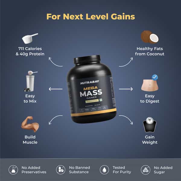Nutrabay Gold Mega Mass Weight Gainer Vanilla Ice Cream - 2Kg
