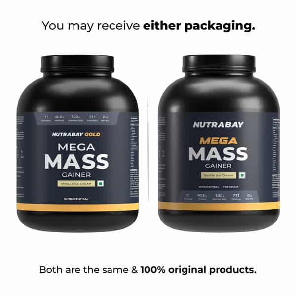Nutrabay Gold Mega Mass Weight Gainer Vanilla Ice Cream - 2Kg