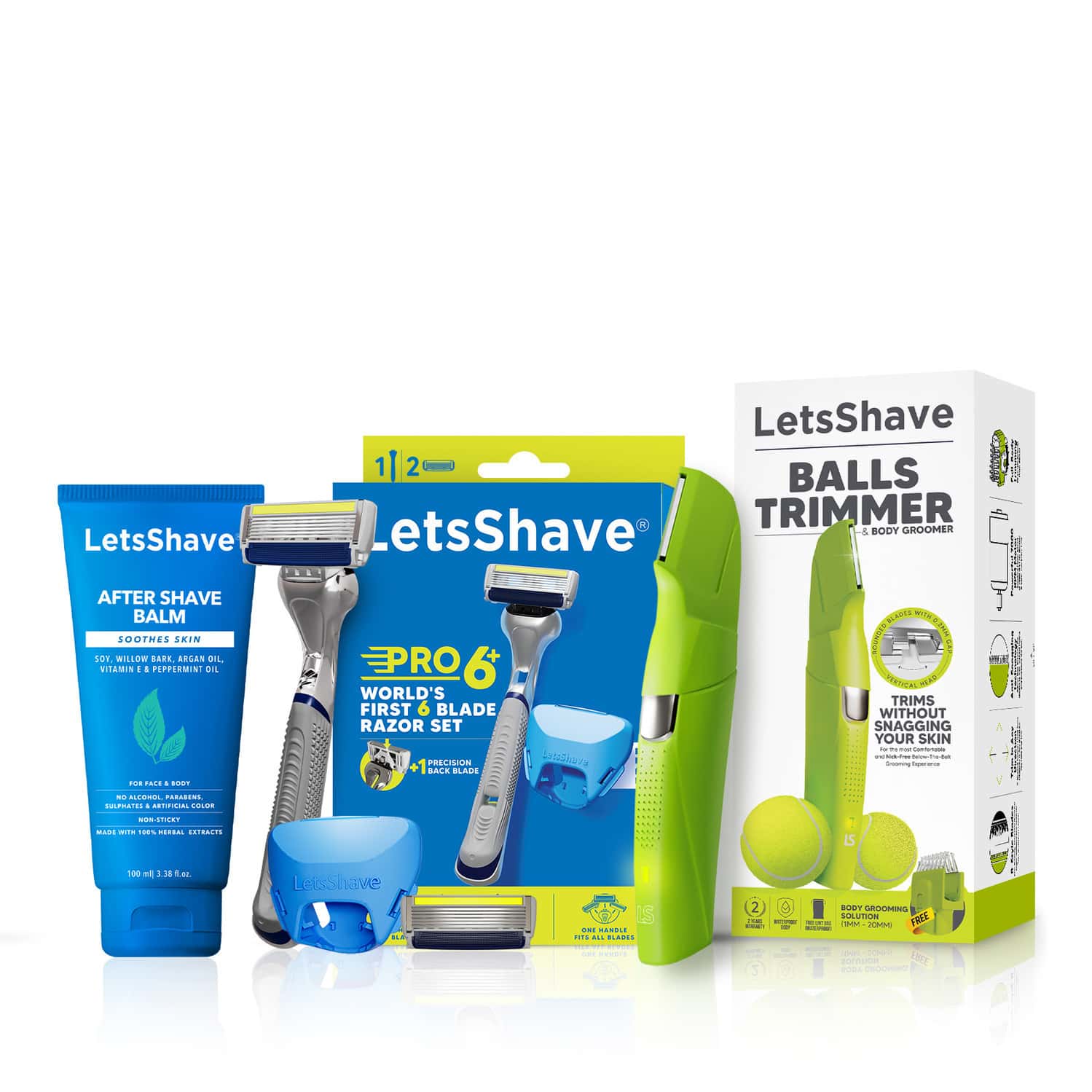Letsshave Balls Trimmer With Shaving Razor And After Shave Balm100ml Combo For Men