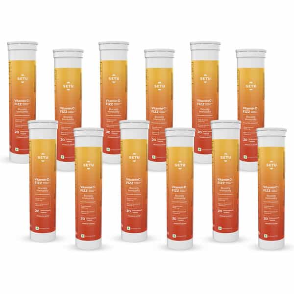 Setu Vitamin C: Fizz - 240 Effervescent Tablets (Pack Of 12) | Amla Extract And Zinc| Orange Flavour