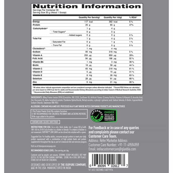 Isopure - Creamy Vanilla- 1Kg (Immune Support | Biotine) + 10% Extra Free