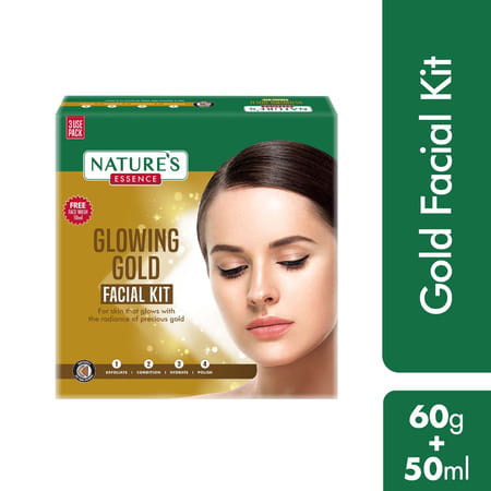 Nature'S Essence Glowing Gold++ Facial Kit | Bright Glowing Skin | 24k Gold & Saffron Infused | 75g