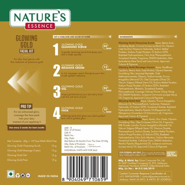 Nature's Essence Glowing Gold++ Facial Kit | Bright Glowing Skin | 24K Gold & Saffron Infused | 75G