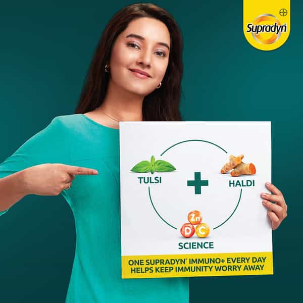 Supradyn Immuno+ With Turmeric + Tulsi Natural Immunity Booster With Vit C Vit D Zinc 30 Tablets