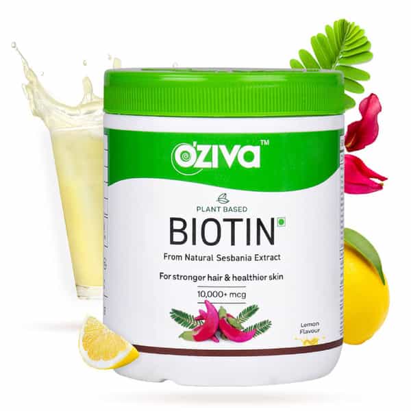 Oziva Plant Based Biotin 10000Mcg+ Biotin For Hair Growth Lemon Pack Of 1