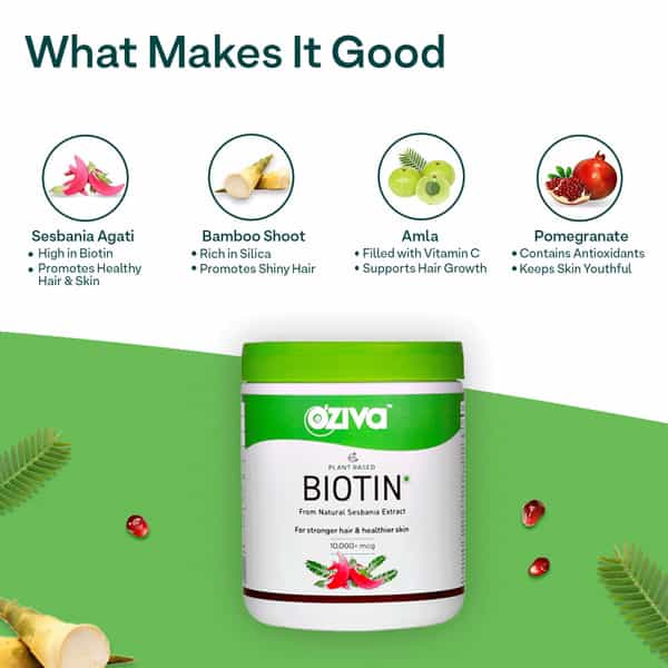 Oziva Plant Based Biotin 10000Mcg+ Biotin For Hair Growth Lemon Pack Of 1